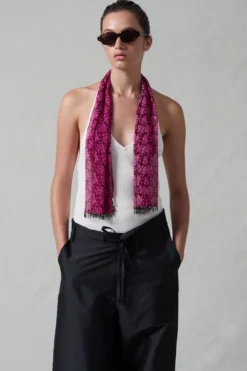 Beaded Silk Scarf Pink