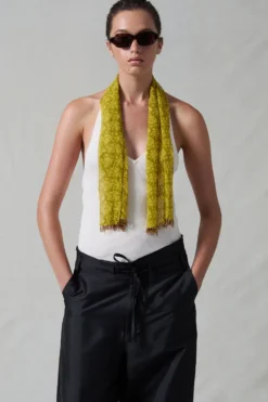 Beaded Silk Scarf Yellow