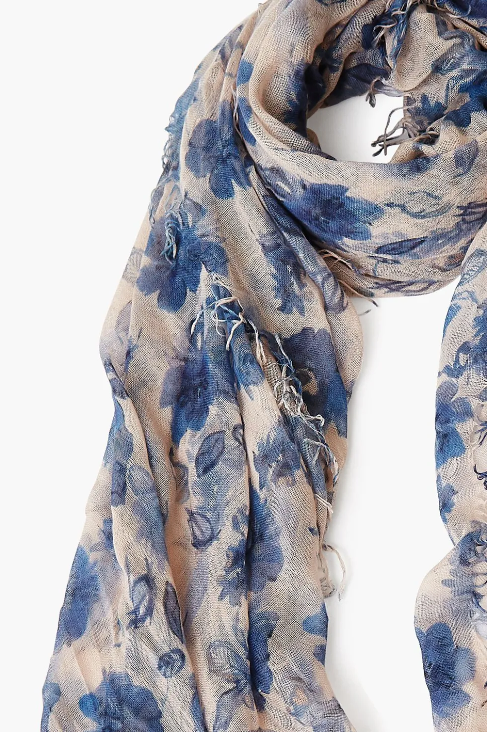Cashmere and Silk Scarf Indigo Blue French Floral