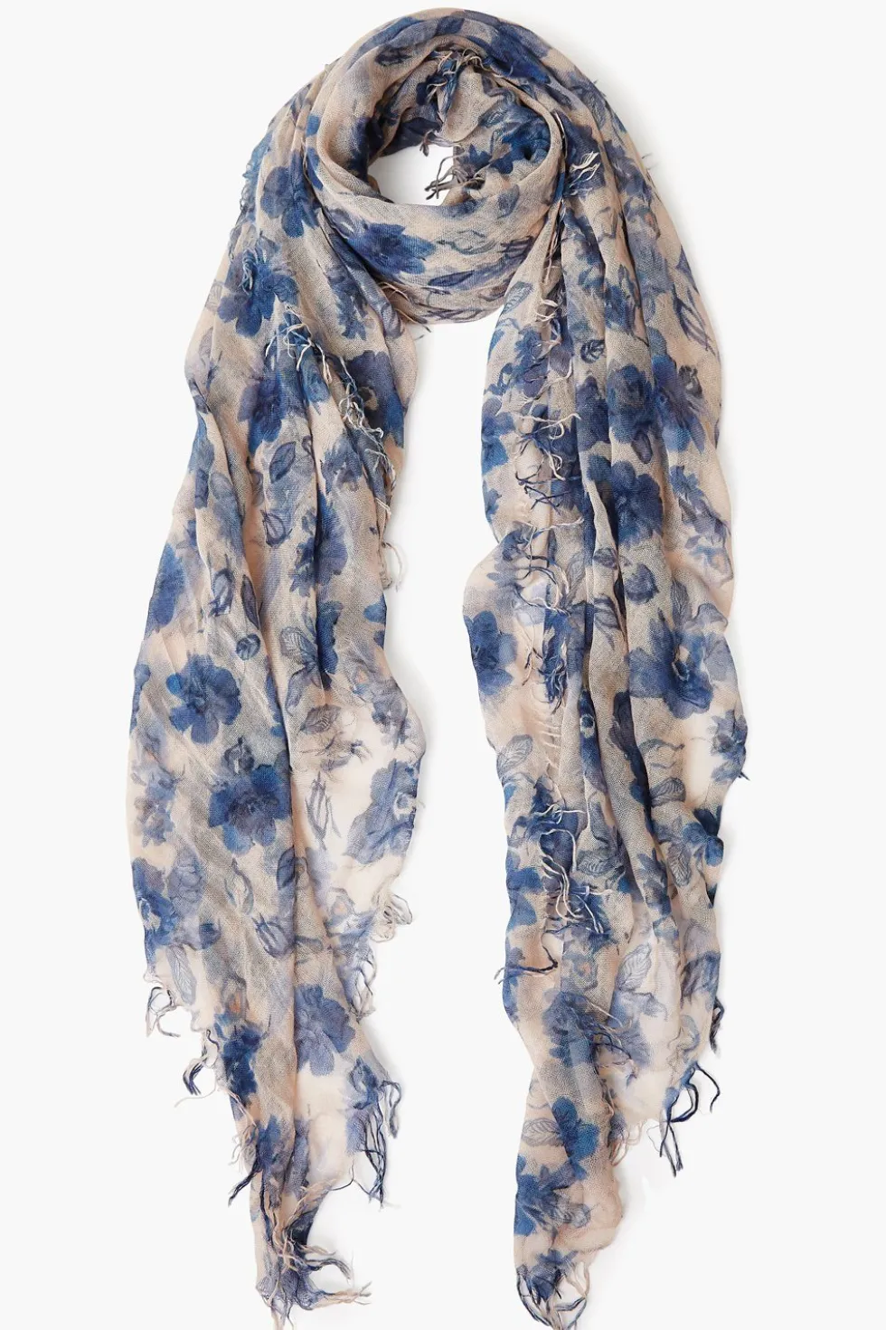 Cashmere and Silk Scarf Indigo Blue French Floral