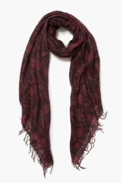Cashmere and Silk Scarf Wine Kantha Floral