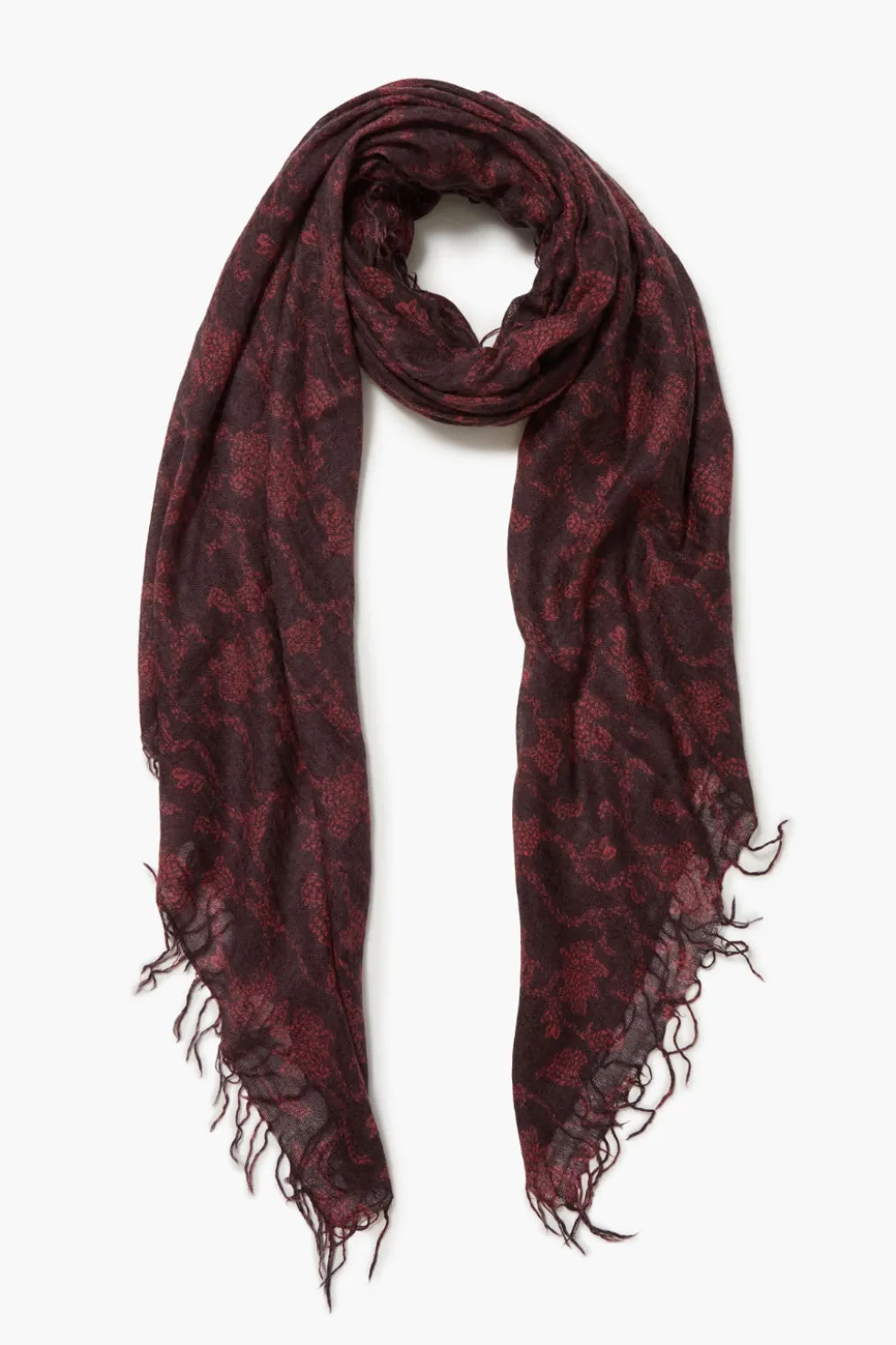 Cashmere and Silk Scarf Wine Kantha Floral