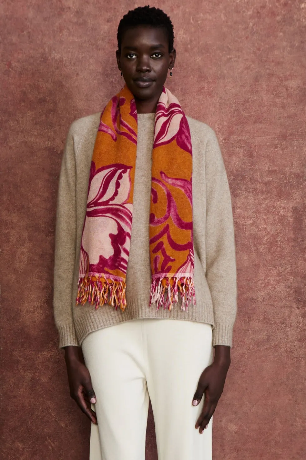 100% Cashmere Scarf Gold Floral