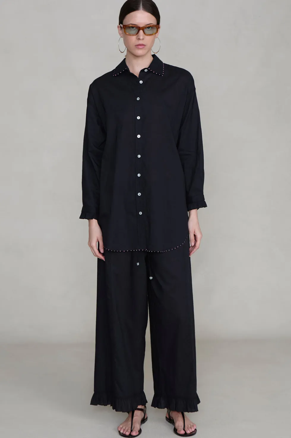 Cotton Ruffle Set Black