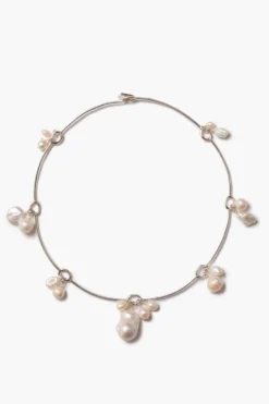 Crown Pearl Collar Necklace Silver