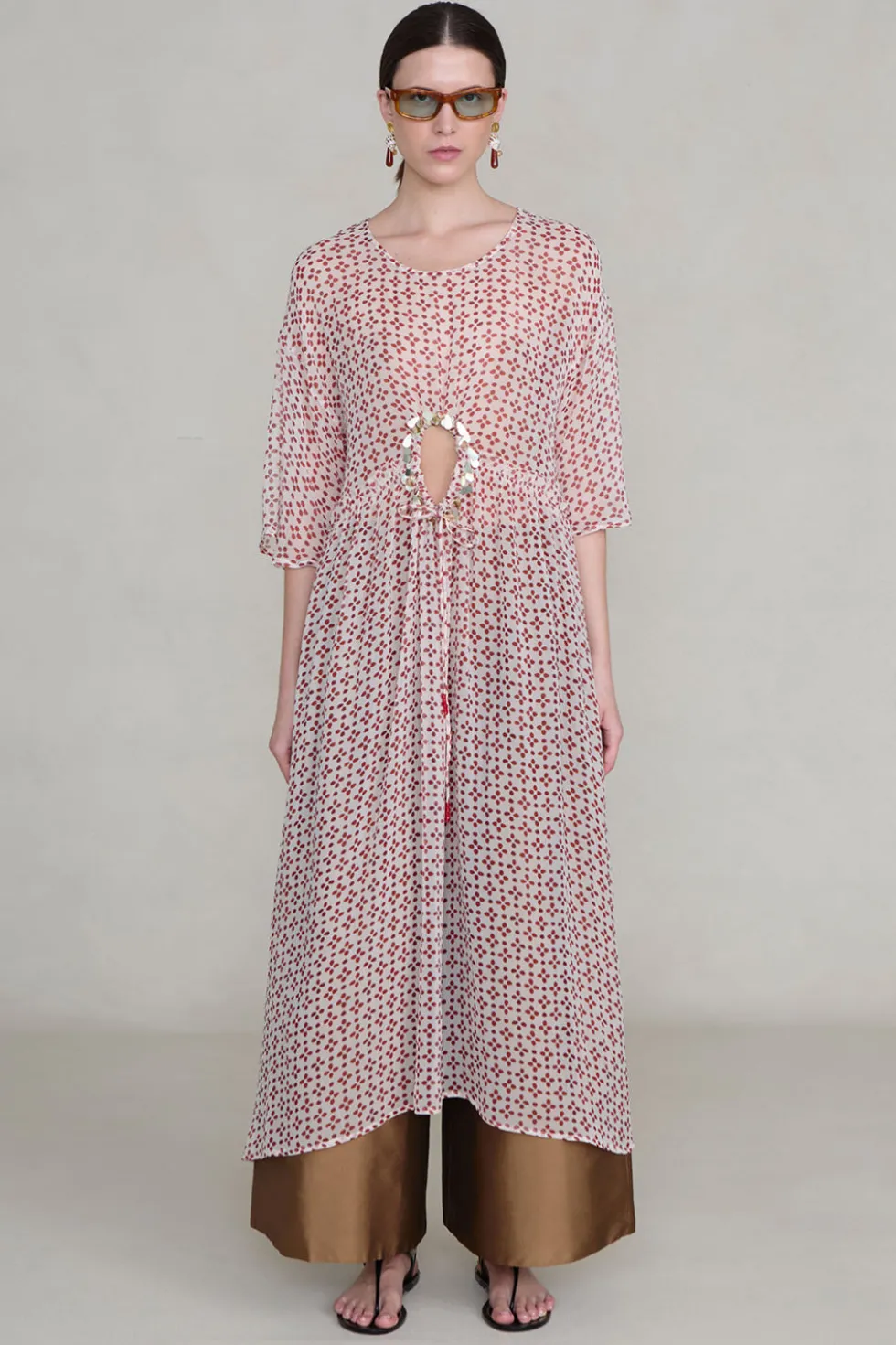 Cutout Sequin Chiffon Tunic Pink Sand