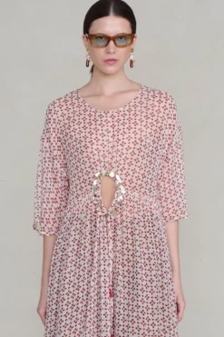 Cutout Sequin Chiffon Tunic Pink Sand