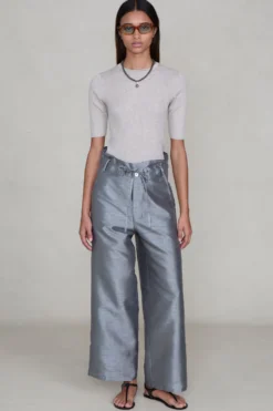 Dupioni Straight Leg Pant Steel