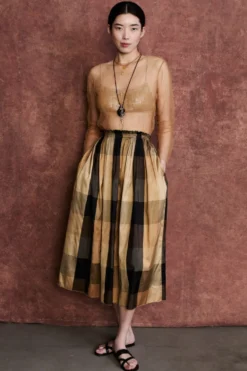 Elsa Silk Ballet Skirt Gold Check