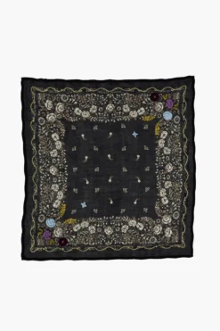 Embroidered Floral Bandana Jet Black