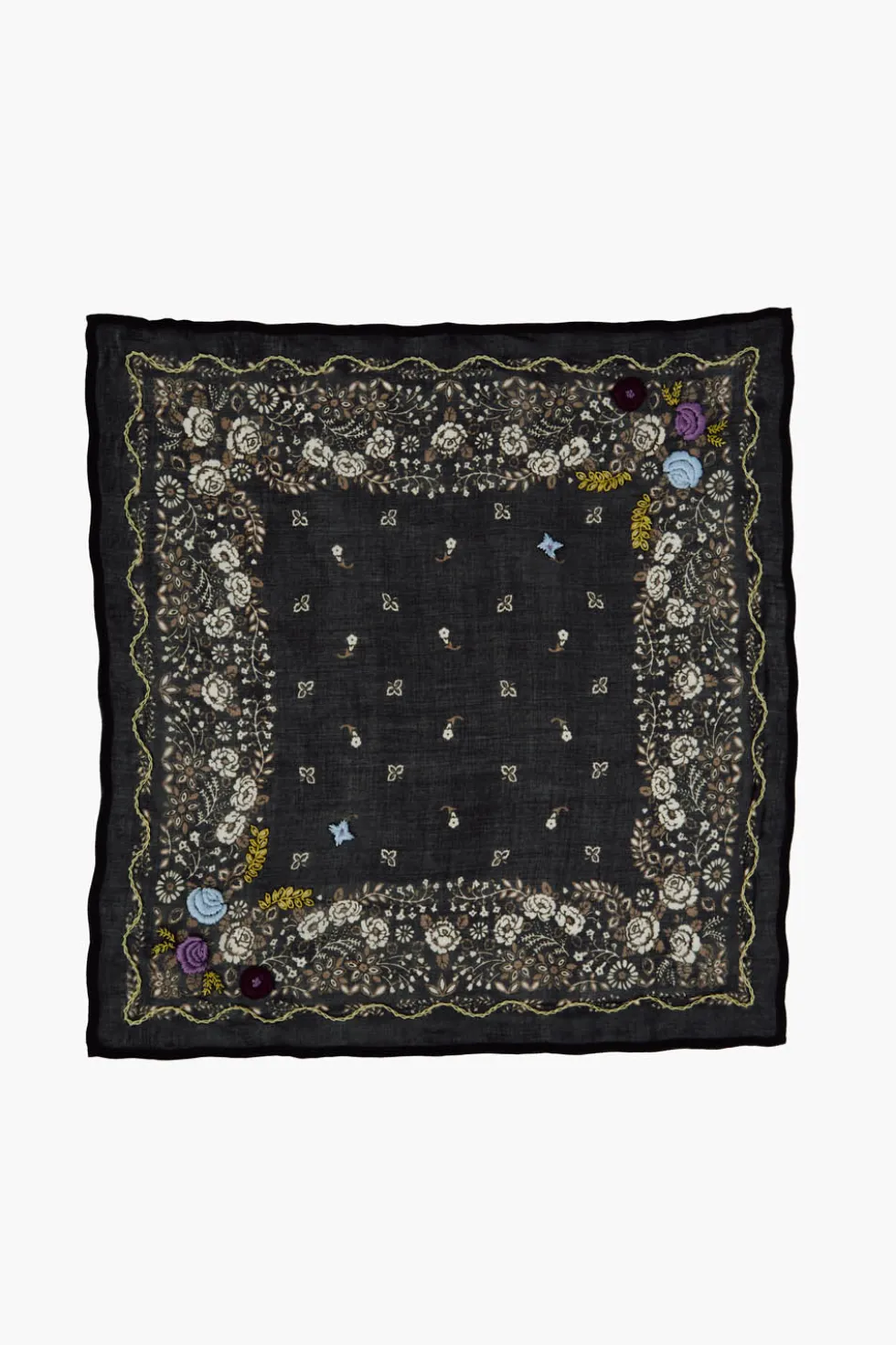 Embroidered Floral Bandana Jet Black