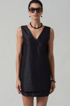 Exaggerated Dupioni Tank Black