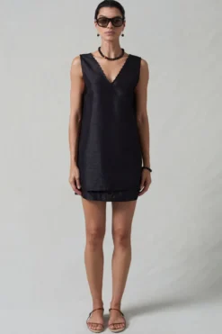 Exaggerated Dupioni Tank Black