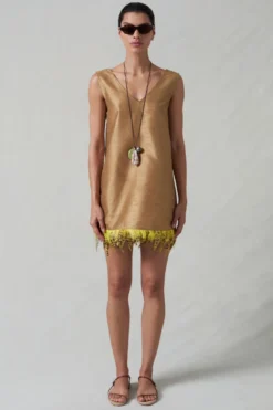 Feather Dupioni Tank Camel