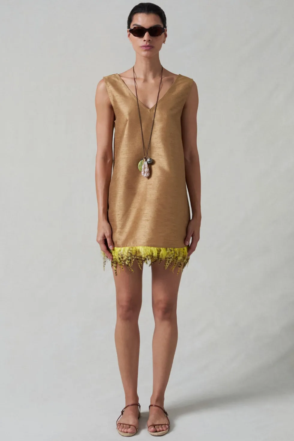 Feather Dupioni Tank Camel