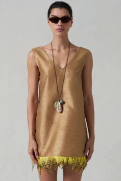 Feather Dupioni Tank Camel