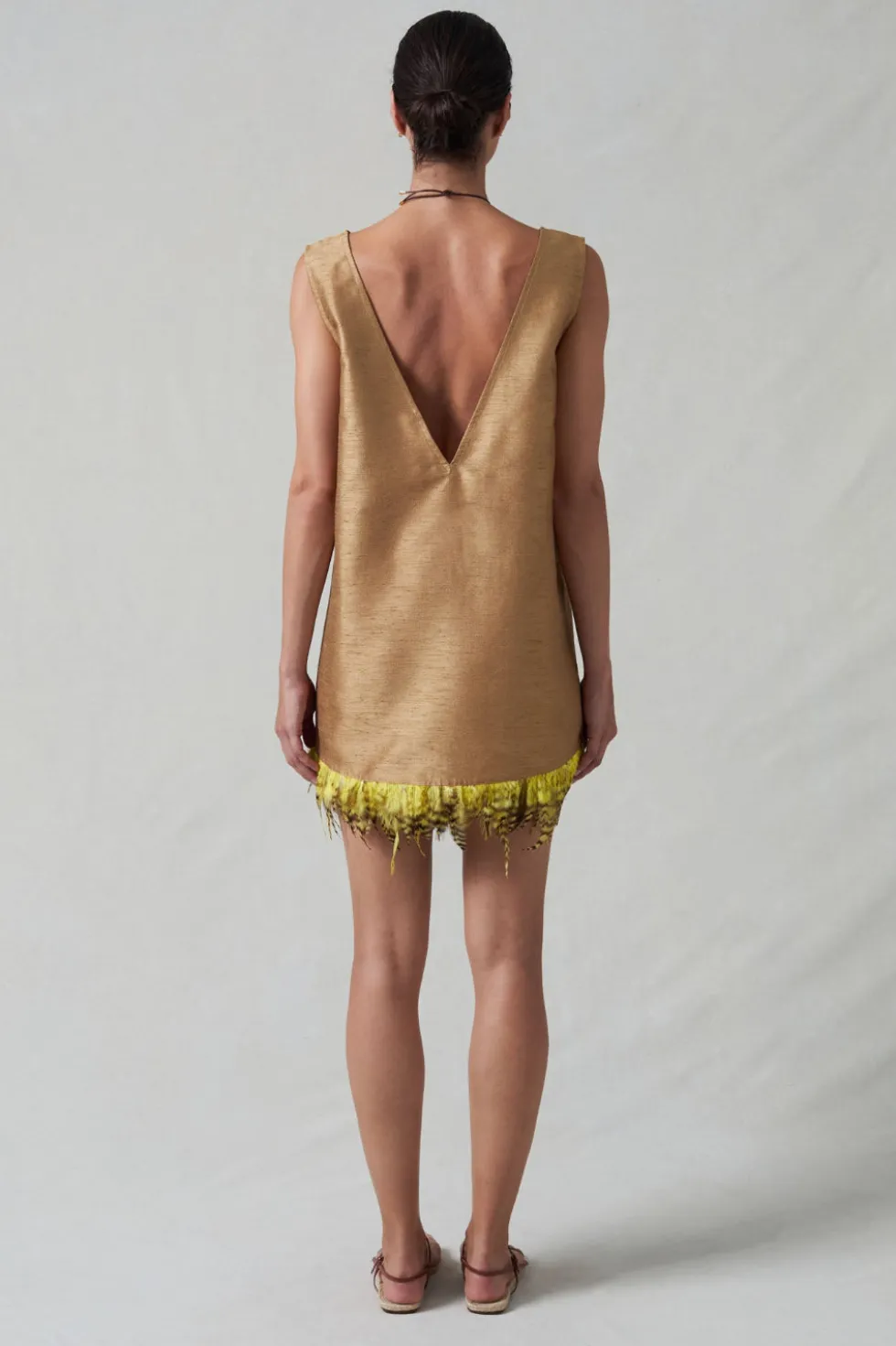 Feather Dupioni Tank Camel