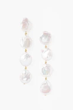 Four Tiered White Keshi Pearl Earrings