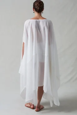 High Low Cotton Silk Caftan Cream
