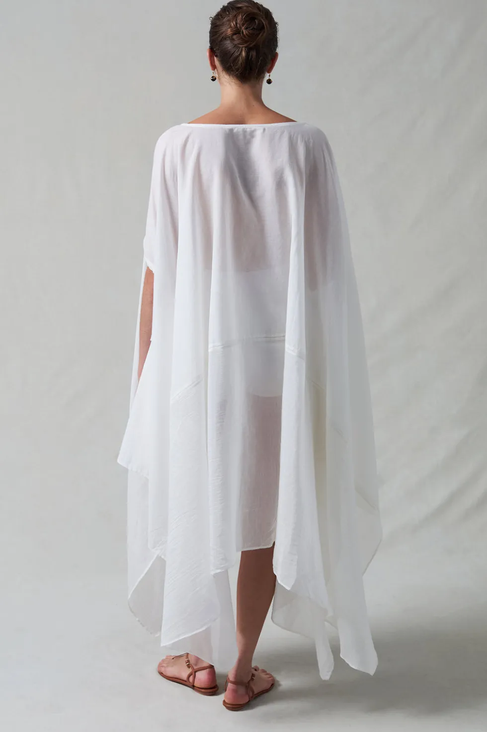 High Low Cotton Silk Caftan Cream