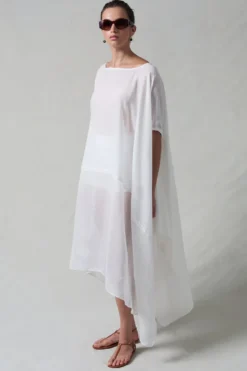High Low Cotton Silk Caftan Cream