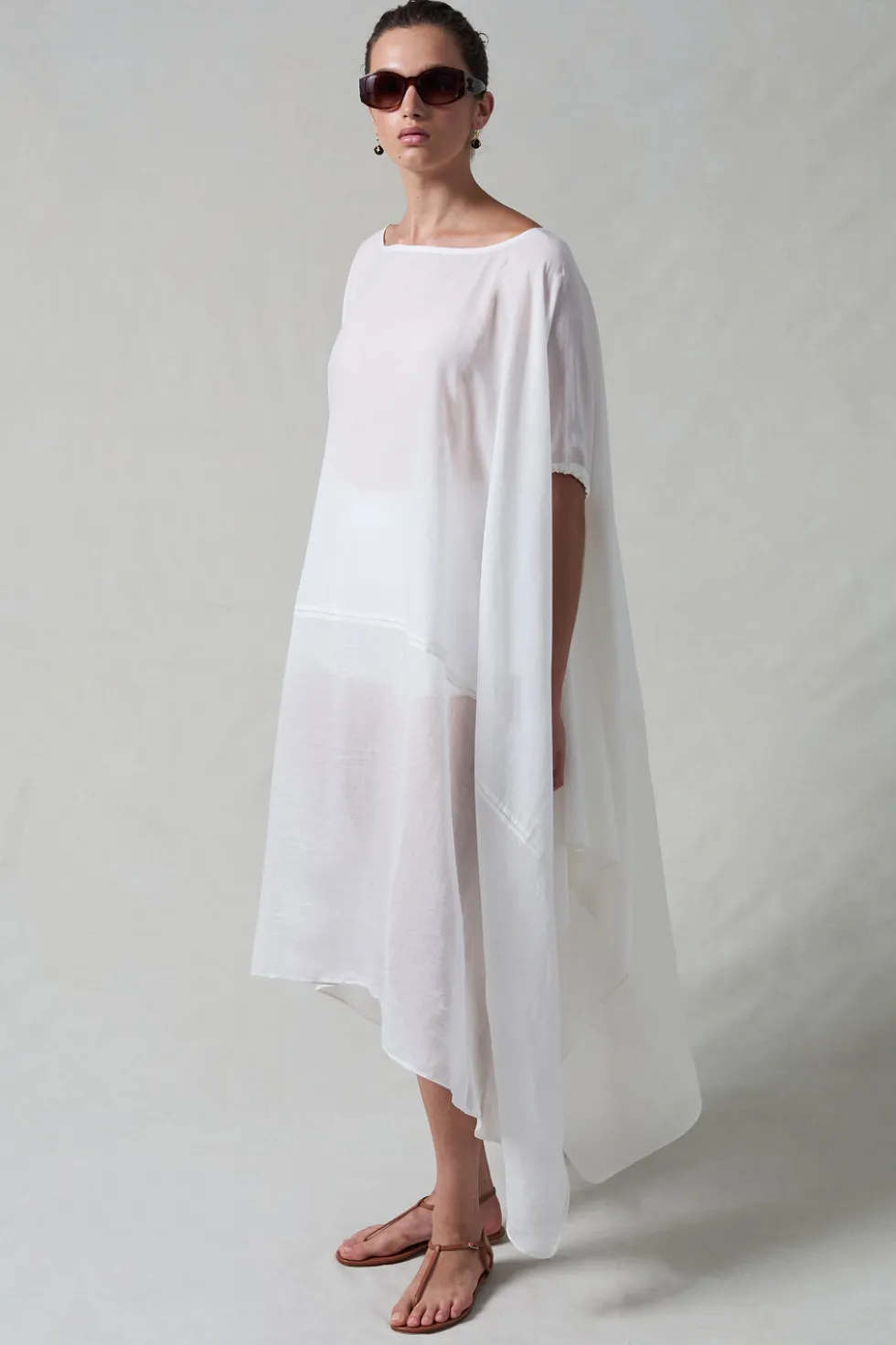 High Low Cotton Silk Caftan Cream