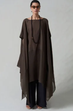 High Low Cotton Silk Caftan Earth