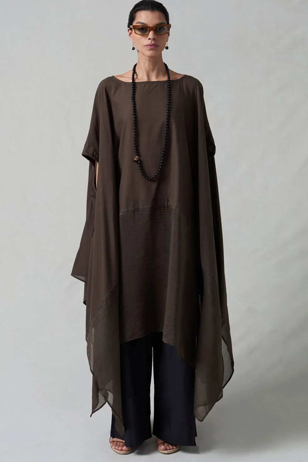 High Low Cotton Silk Caftan Earth