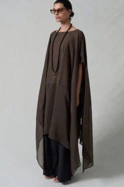 High Low Cotton Silk Caftan Earth