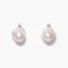 14k Diamond Baroque Earrings White Pearl