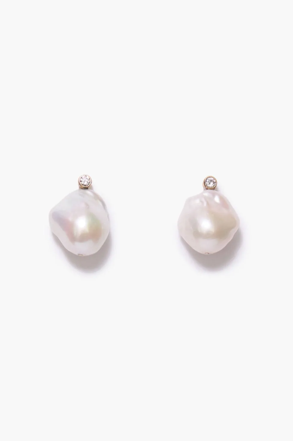 14k Diamond Baroque Earrings White Pearl