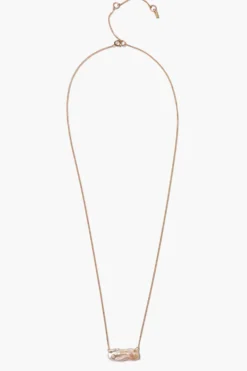 14k Diamond Biwa Bar Necklace Pearl