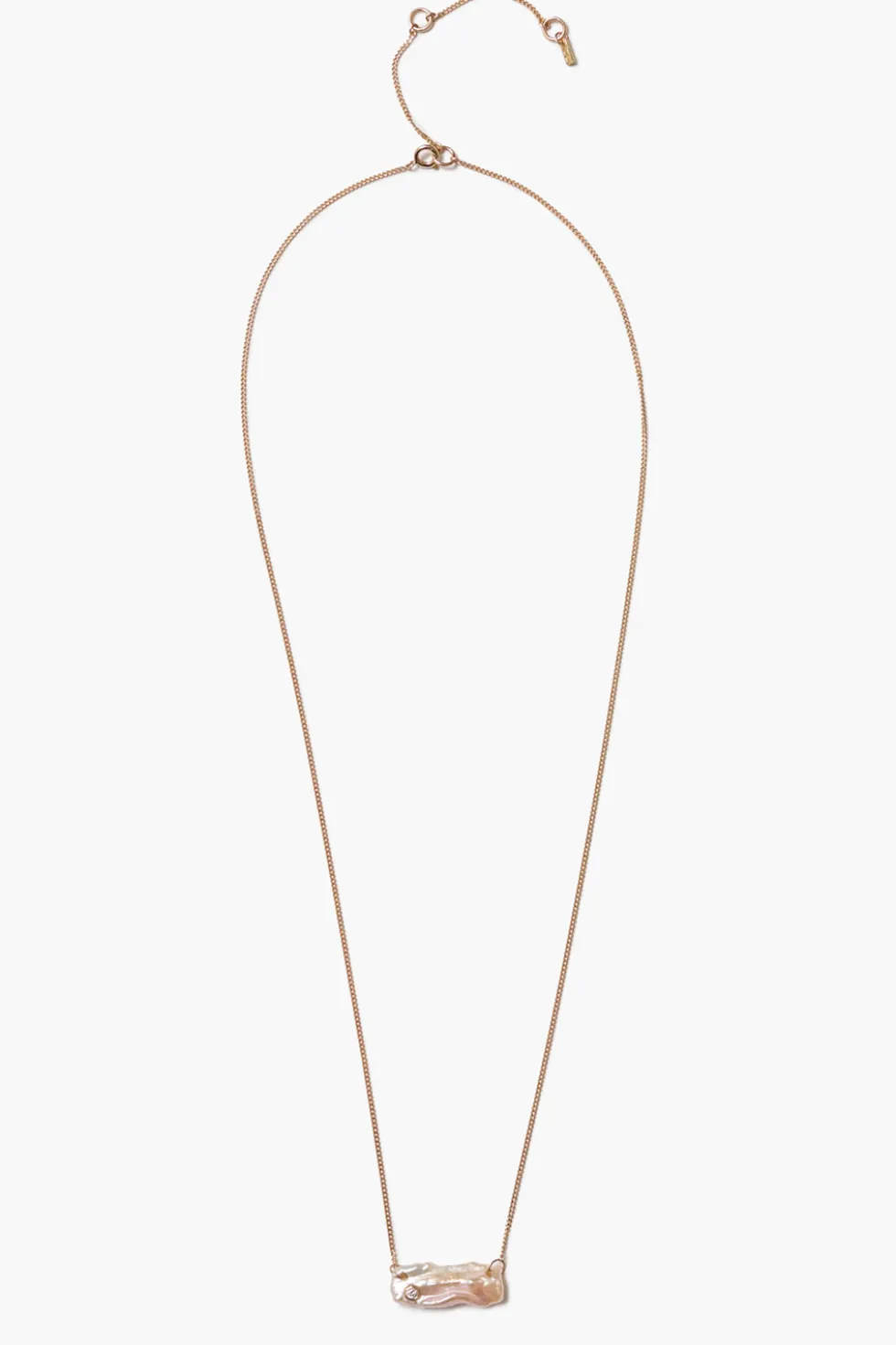 14k Diamond Biwa Bar Necklace Pearl