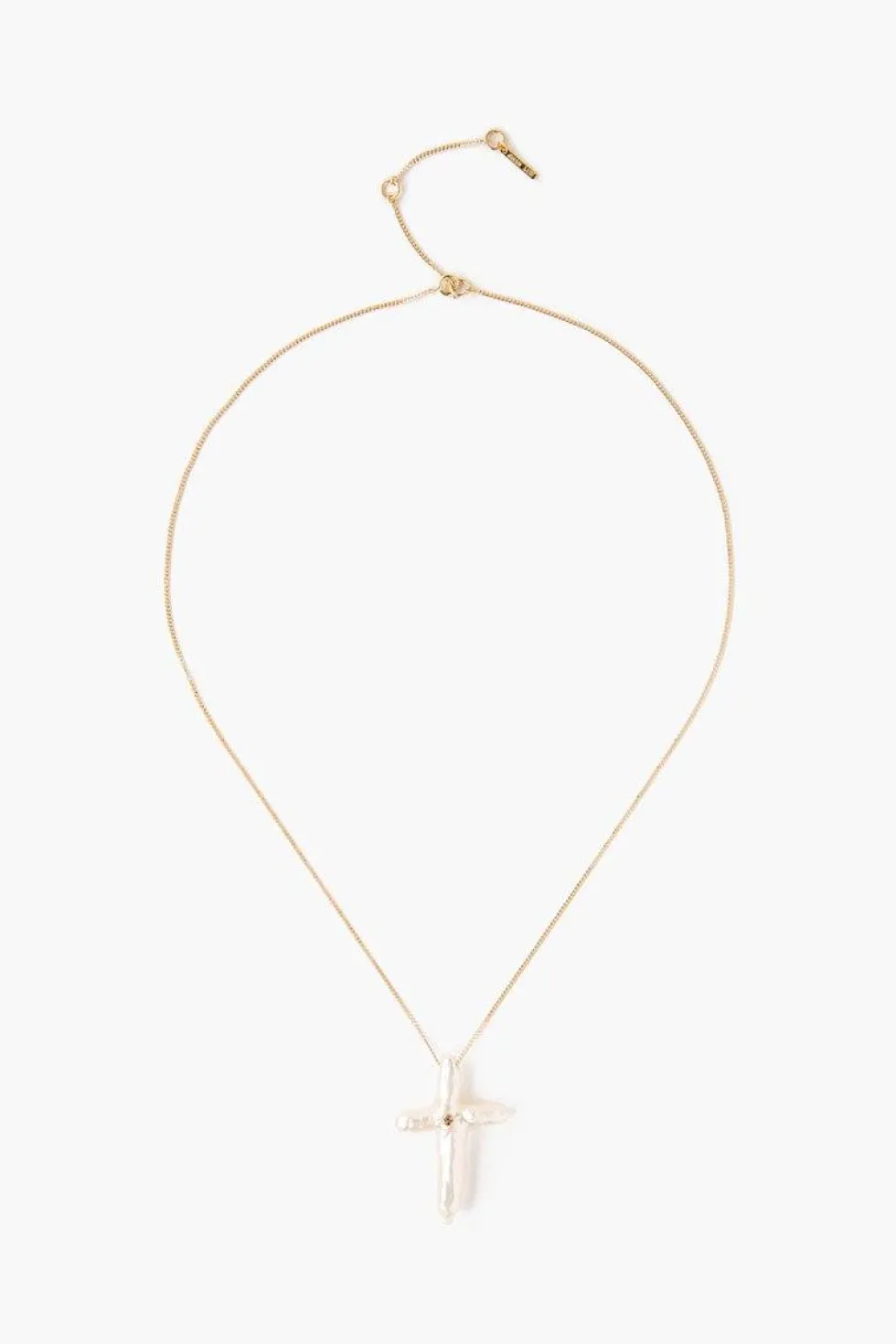 14k White Baroque Pearl Cross and Champagne Diamond Necklace
