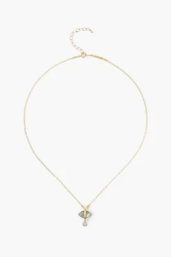 Labradorite Evil Eye and Sliced Diamond Charm Necklace