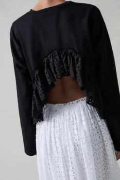 Laser Cut High Low Long Sleeve Tee Black
