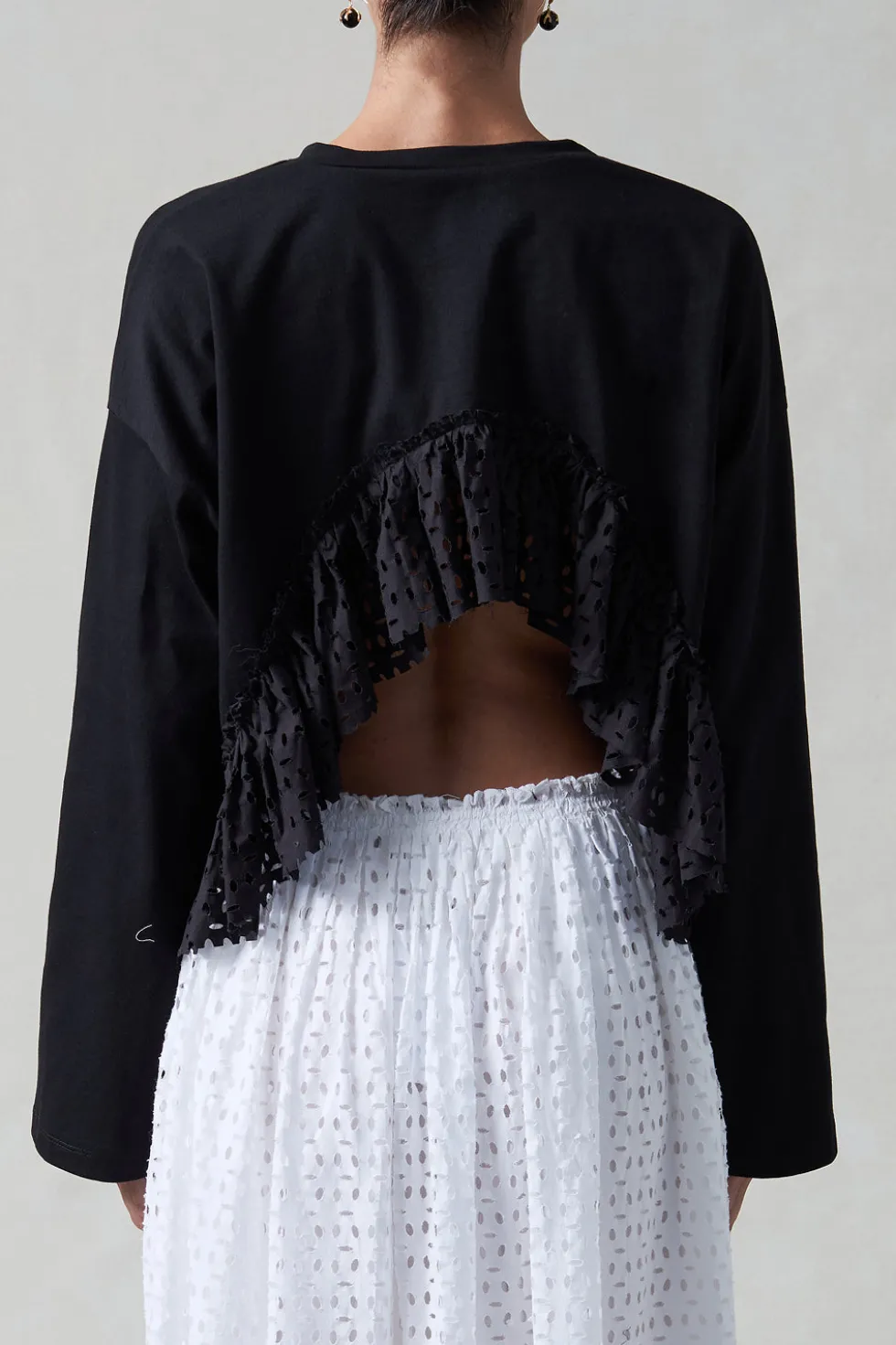 Laser Cut High Low Long Sleeve Tee Black
