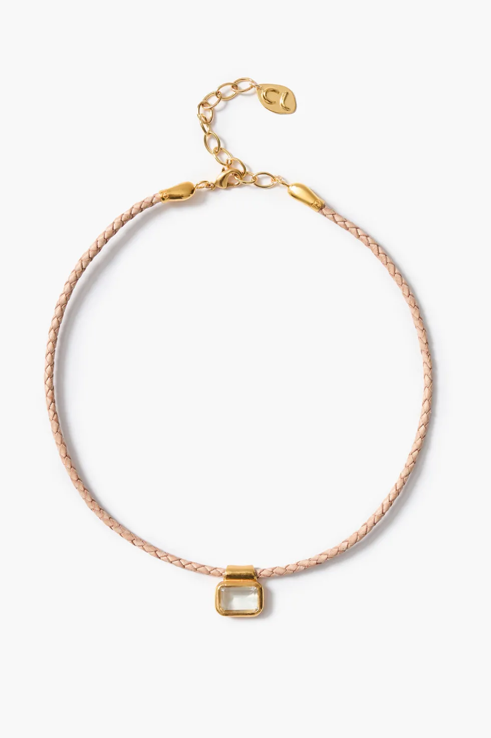 Marfa Braided Leather Necklace Green Amethyst