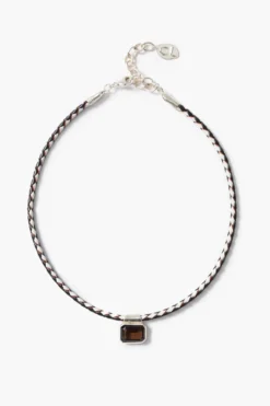 Marfa Braided Leather Necklace Smoky Quartz