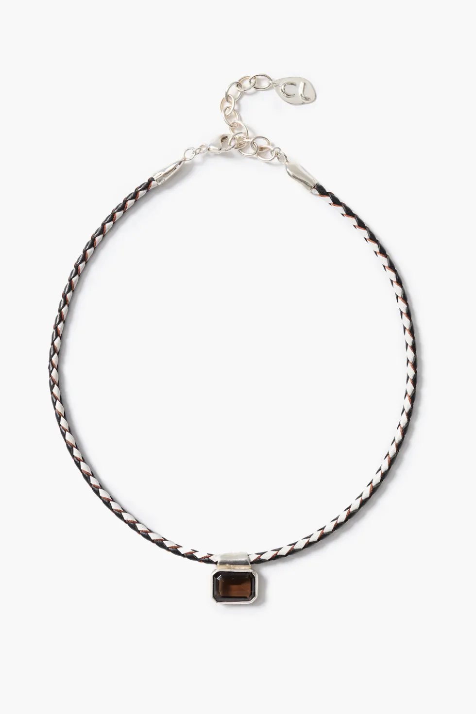 Marfa Braided Leather Necklace Smoky Quartz