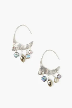 Petite Crescent Grey Pearl and Labradorite Mix Silver Hoop Earrings