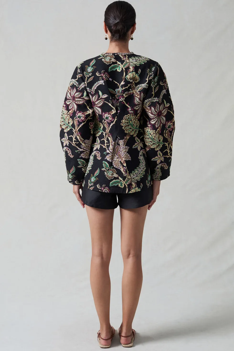 Pinch Waist Cardigan Black Jacquard
