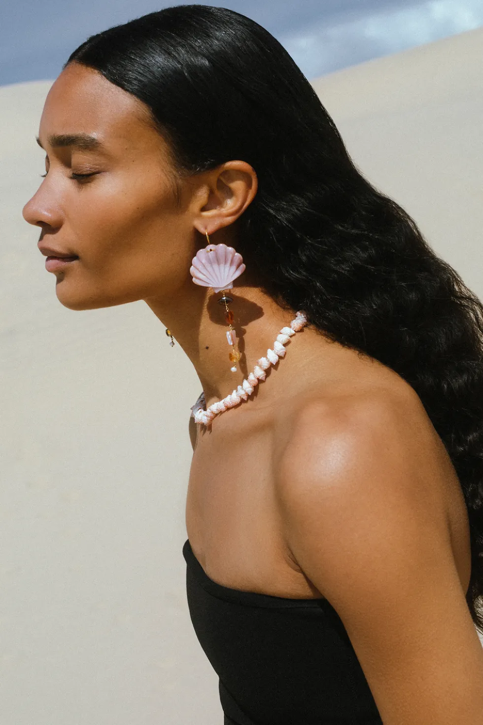 Scallop Drop Earrings Natural Mix
