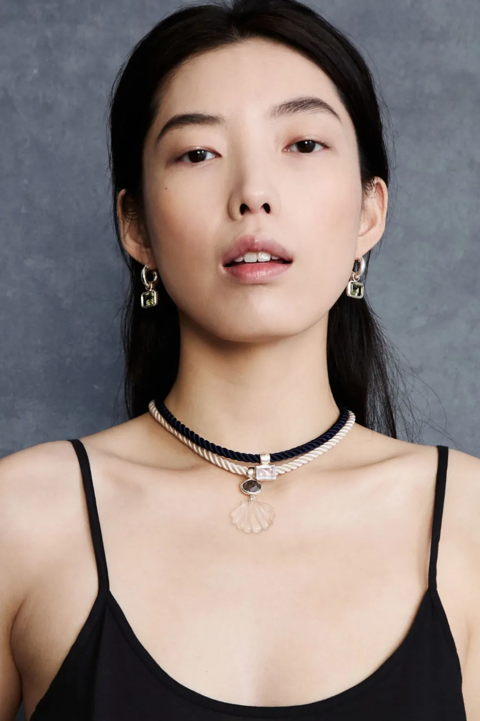 Scallop Twist Cord Necklace Clear Quartz