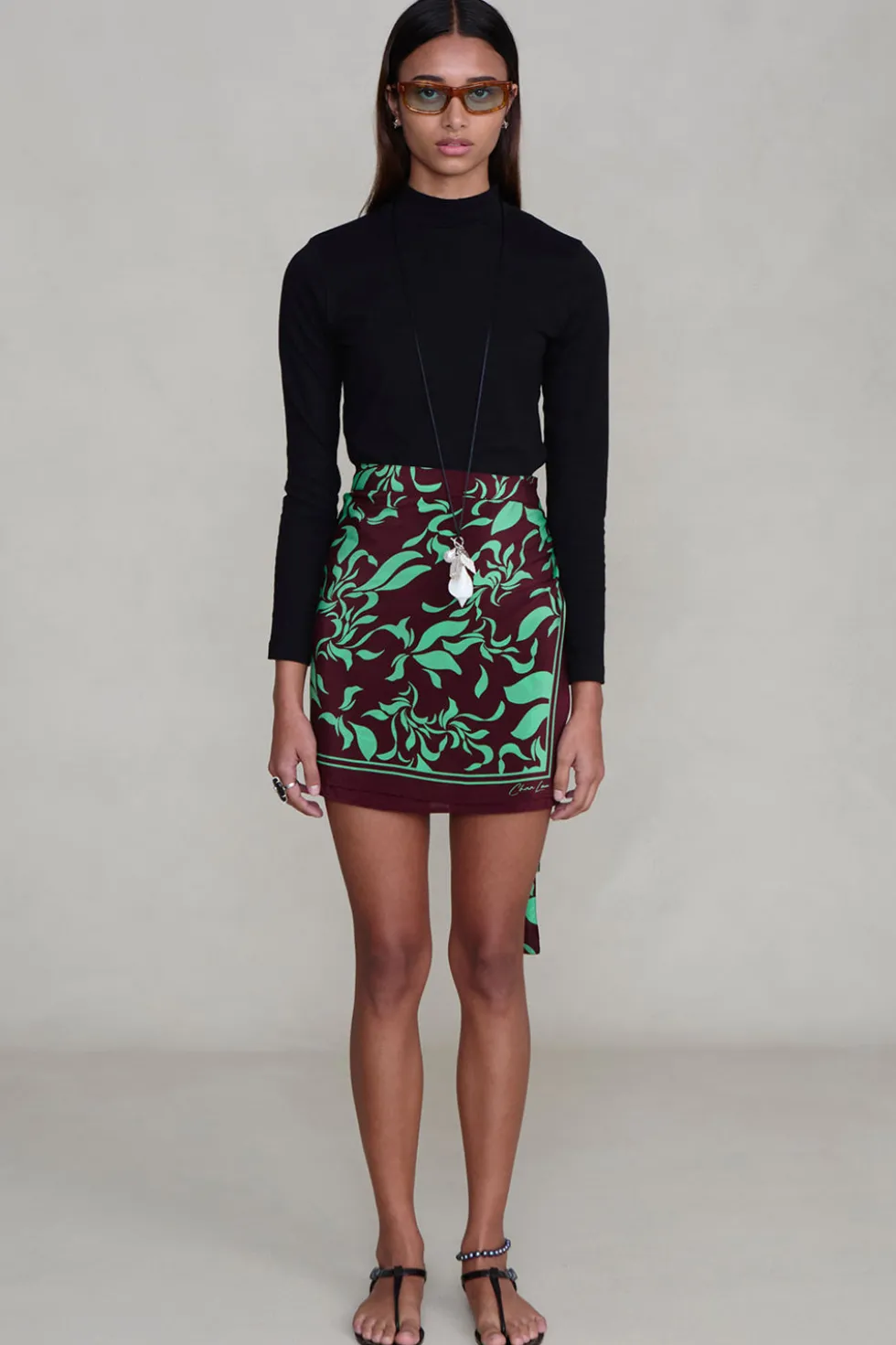 Silk Mini Wrap Skirt Mahogany