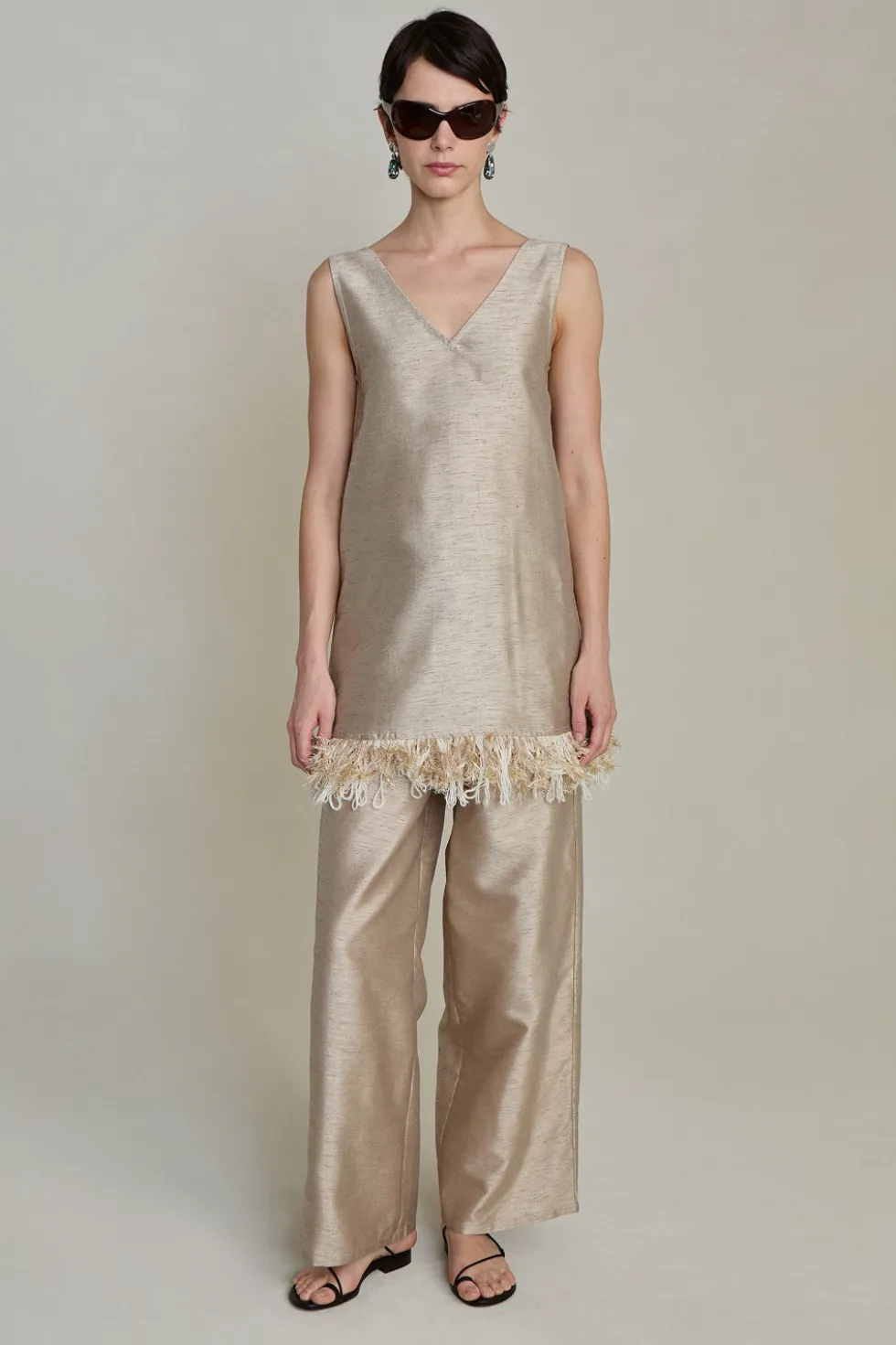 Tangled Yarn Dupioni Tank Taupe