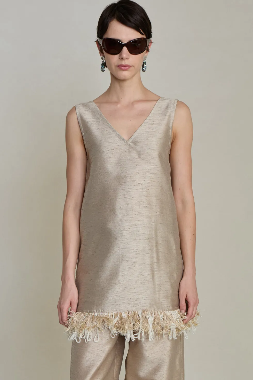 Tangled Yarn Dupioni Tank Taupe