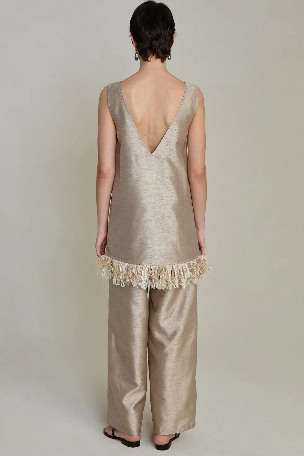 Tangled Yarn Dupioni Tank Taupe