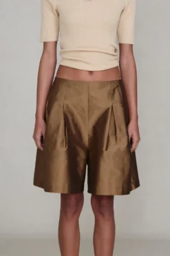 Techno Taffeta Long Shorts Bronze