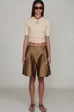 Techno Taffeta Long Shorts Bronze